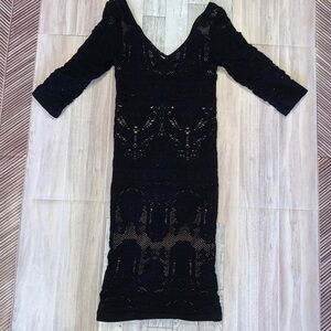 Bebe Dress Bodycon Small Black/ Nude